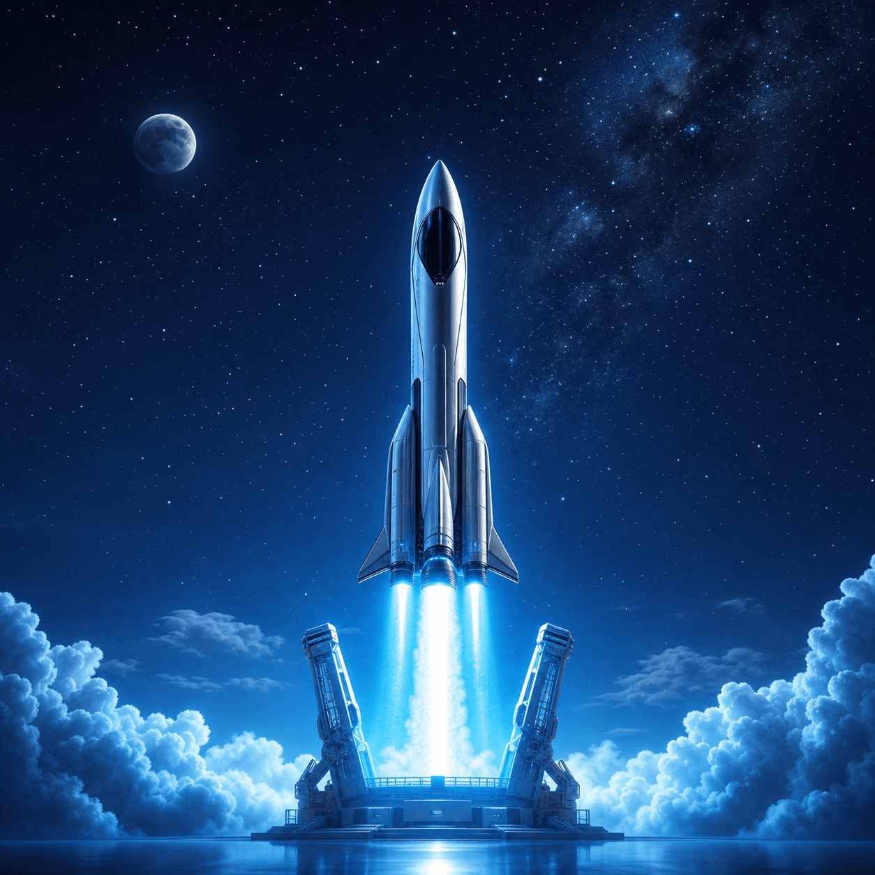 A private rocket launching through a starry sky